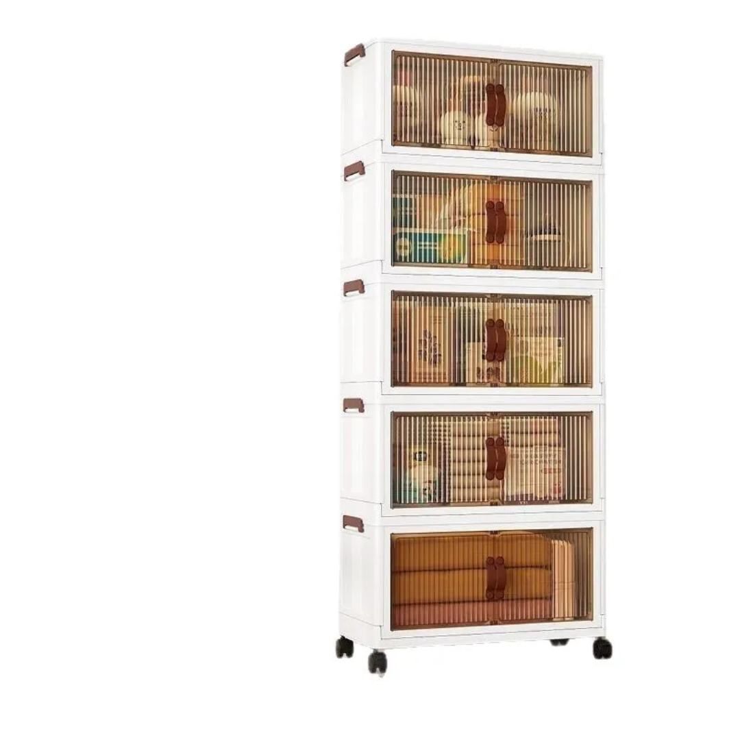 Armoire de Rangement 5 Niveaux avec Roulettes – Meuble Organiseur Empilable Transparent 48cm