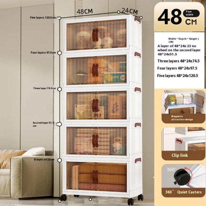 Armoire de Rangement 5 Niveaux avec Roulettes – Meuble Organiseur Empilable Transparent 48cm