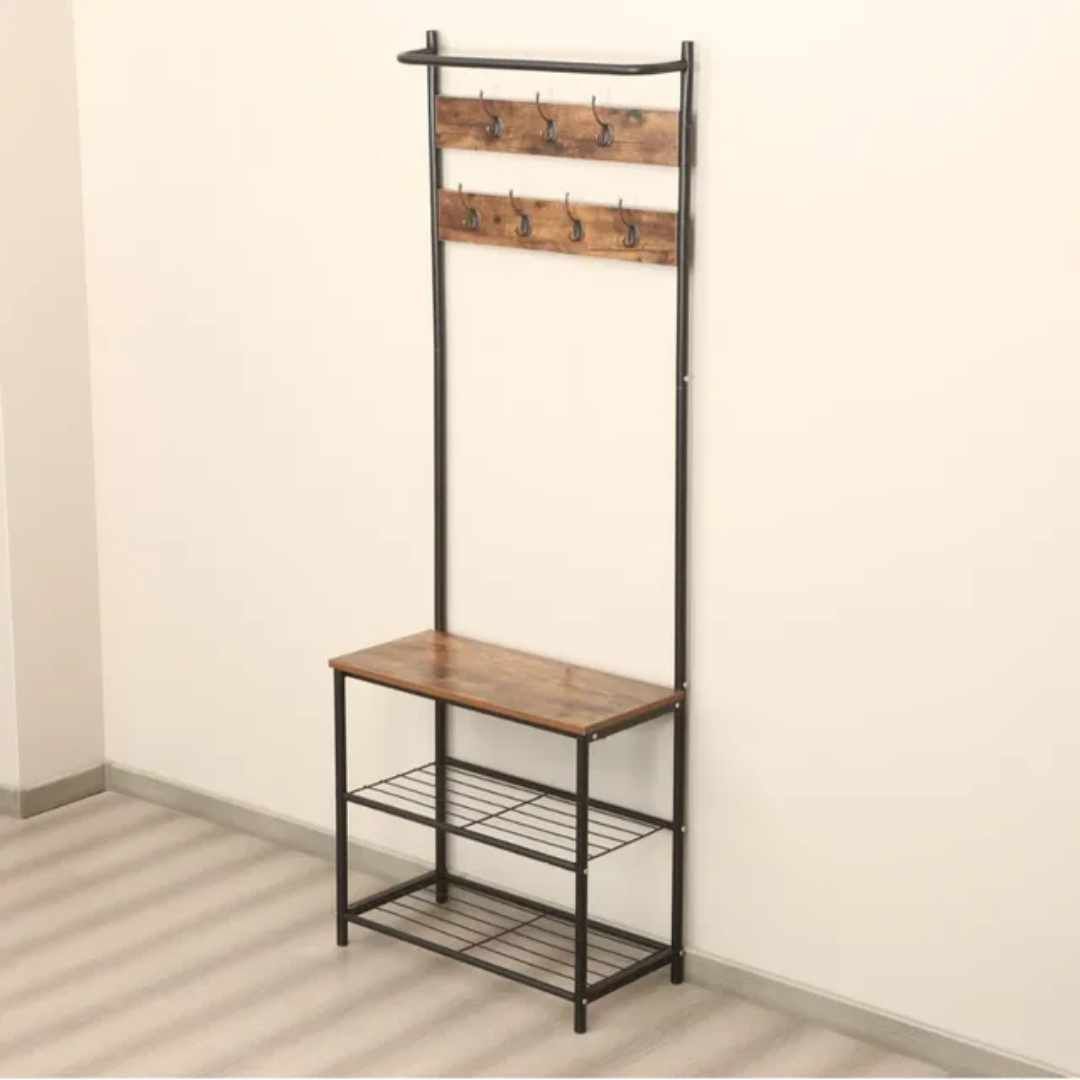 Meuble Entrée Industriel avec Porte-Manteaux et Étagères à Chaussures – 180,5 cm | La Boutique Secrète