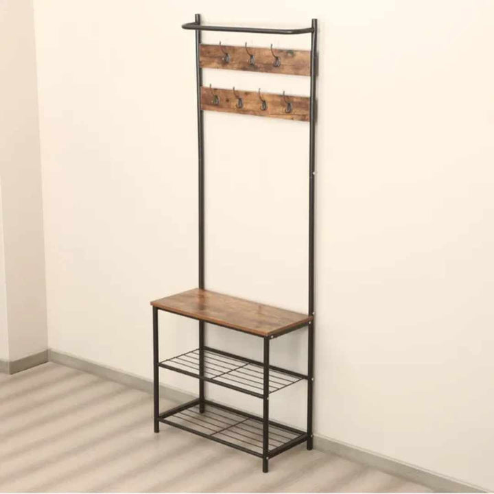 Meuble Entrée Industriel avec Porte-Manteaux et Étagères à Chaussures – 180,5 cm | La Boutique Secrète