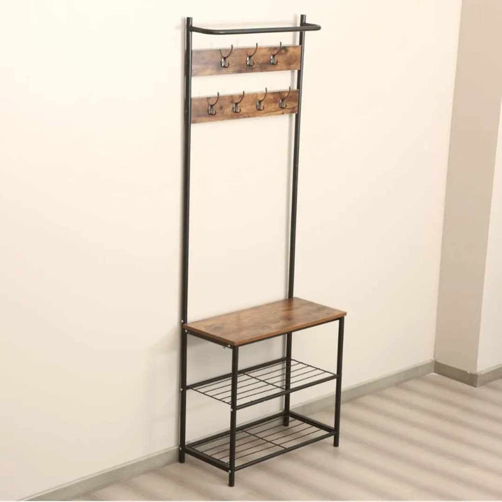 Meuble Entrée Industriel avec Porte-Manteaux et Étagères à Chaussures – 180,5 cm | La Boutique Secrète