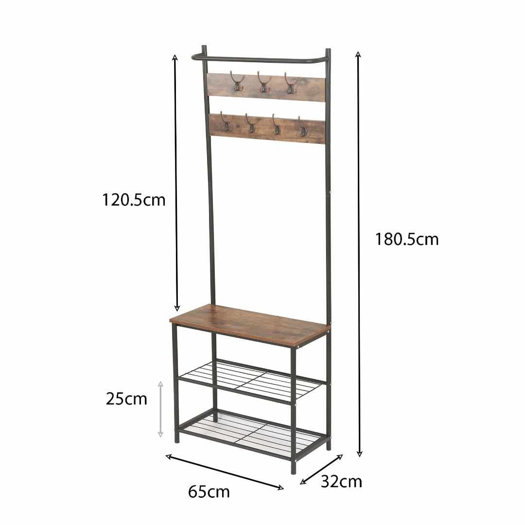 Meuble Entrée Industriel avec Porte-Manteaux et Étagères à Chaussures – 180,5 cm | La Boutique Secrète