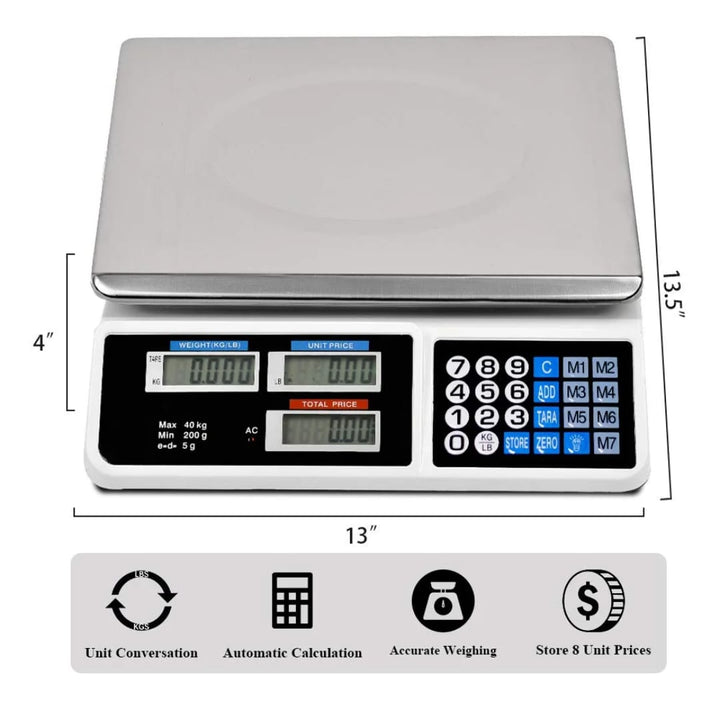 Balance Digitale Professionnelle 40kg — Pesée Précise &amp; Calcul de Prix Automatique