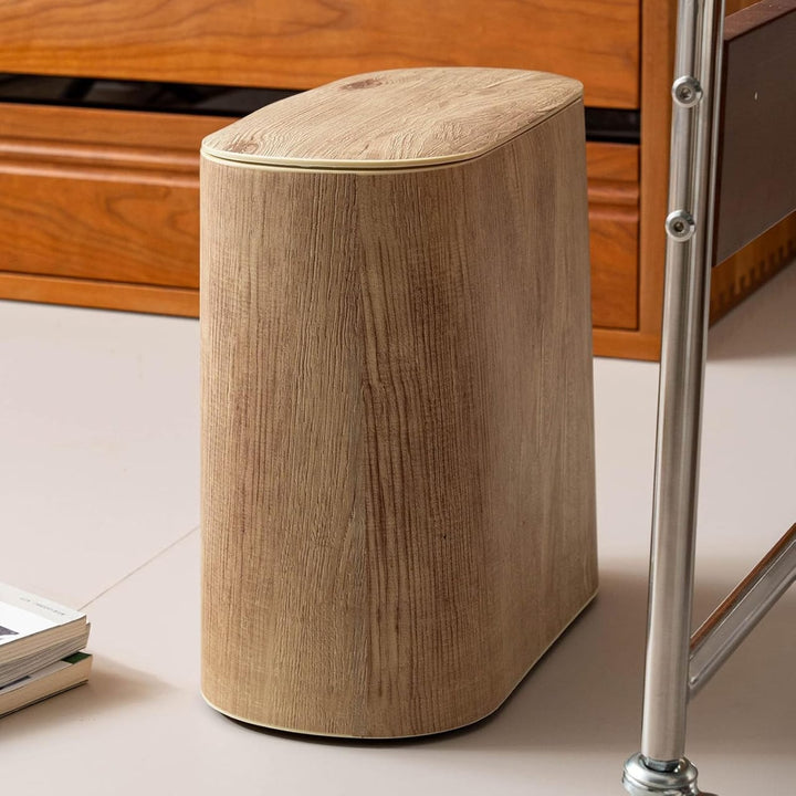 Poubelle Design Effet Bois avec Couvercle – Double Cylindre Facile à Nettoyer