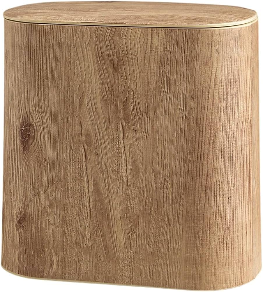 Poubelle Design Effet Bois avec Couvercle – Double Cylindre Facile à Nettoyer