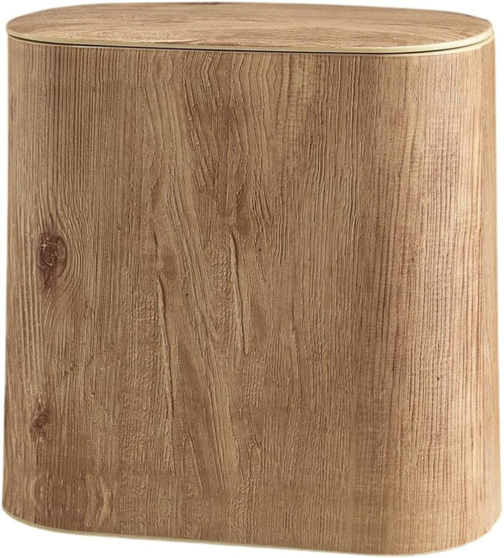 Poubelle Design Effet Bois avec Couvercle – Double Cylindre Facile à Nettoyer