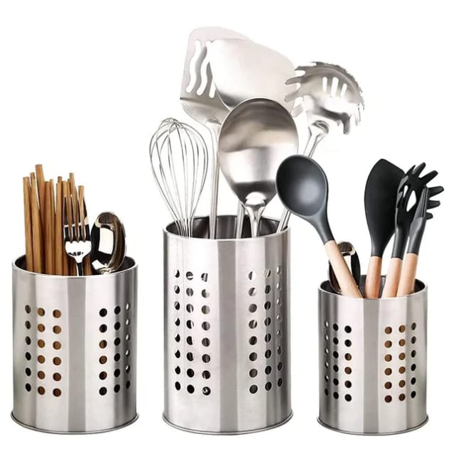 Set de 3 Porte-Ustensiles en Inox – Rangement Cuisine Élégant &amp; Hygiénique