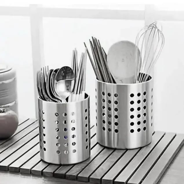 Set de 3 Porte-Ustensiles en Inox – Rangement Cuisine Élégant &amp; Hygiénique