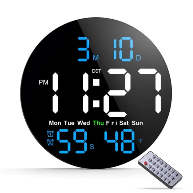 Horloge Murale Digitale LED 10" avec Télécommande – Affichage Température &amp; Date