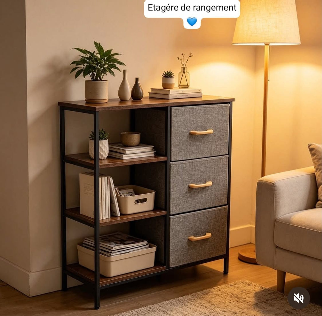 Étagère de rangement avec 3 tiroirs et 3 niveaux – 73 cm