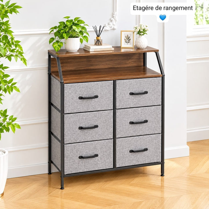 Commode de rangement 6 tiroirs avec étagères, 29 × 75 × 91 cm