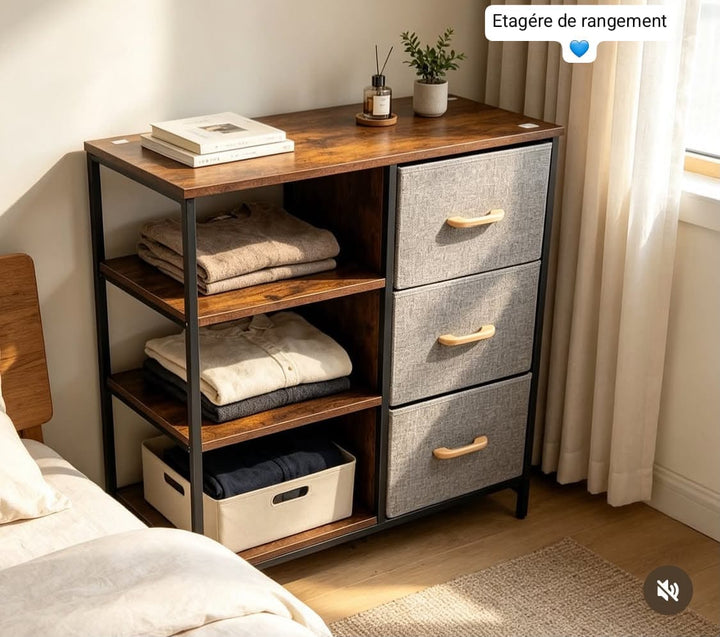 Étagère de rangement avec 3 tiroirs et 3 niveaux – 73 cm
