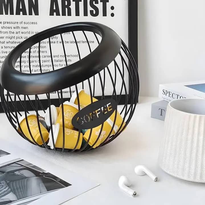 Panier Rangement Capsules Café en Métal Noir - Grande Capacité 100+ Capsules