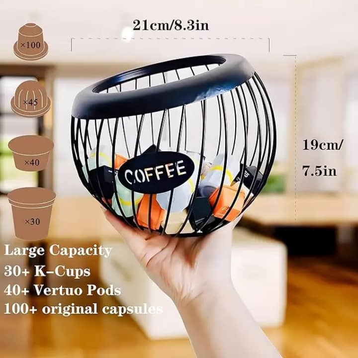 Panier Rangement Capsules Café en Métal Noir - Grande Capacité 100+ Capsules
