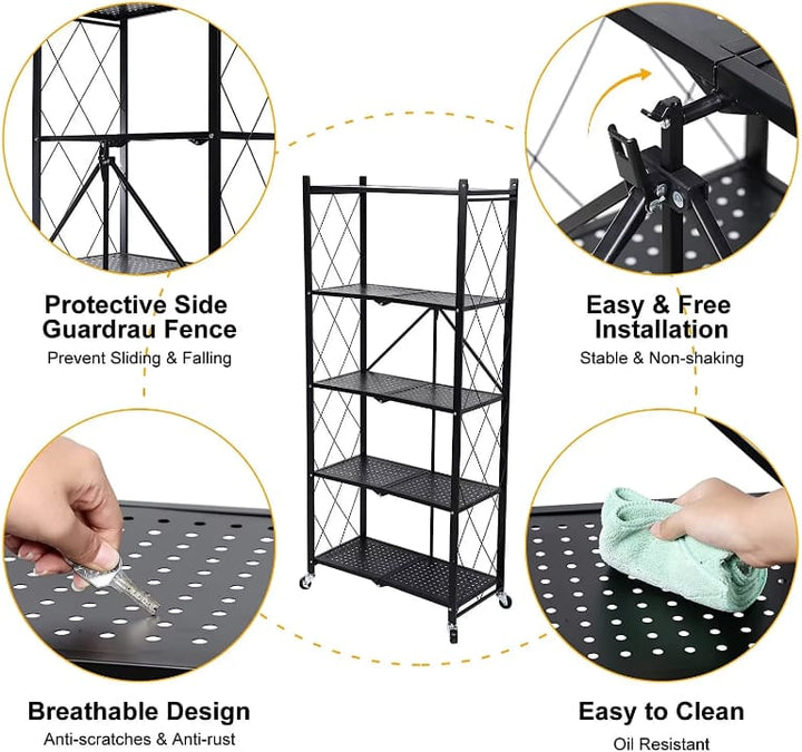 Étagère Pliable en Fer : Idéale pour Cuisine, Salon et Stands d&