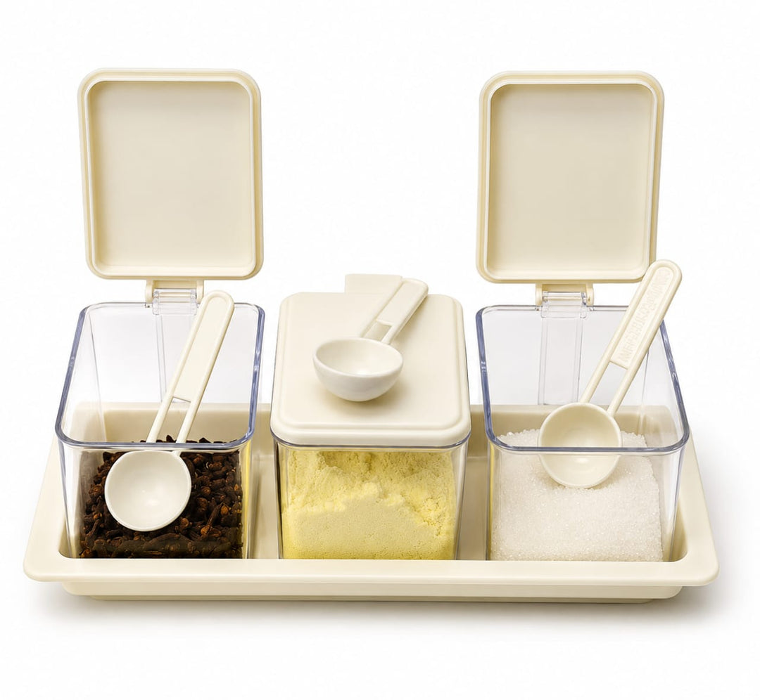 Ensemble Rangement Épices et Condiments 3 Boîtes avec Cuillères - Organisation Cuisine