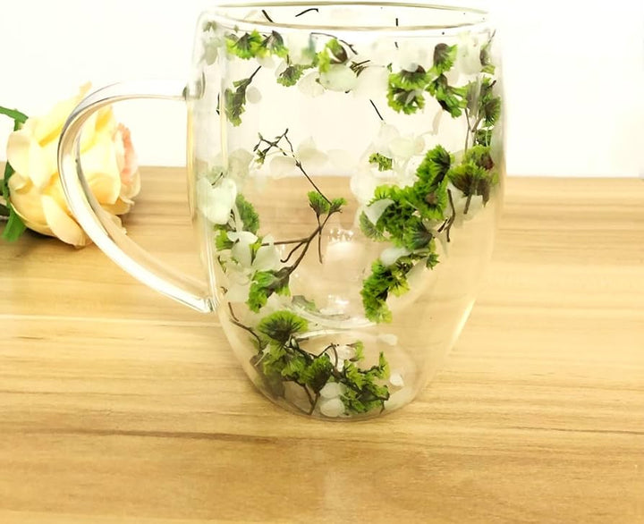 Tasse Double Paroi Fleurs Séchées 350ml – Verre Borosilicate Premium