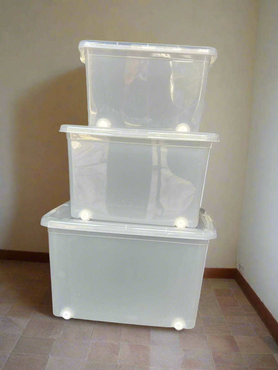 Boîte de Rangement en Plastique avec Couvercle et Roulettes – Grande Capacité