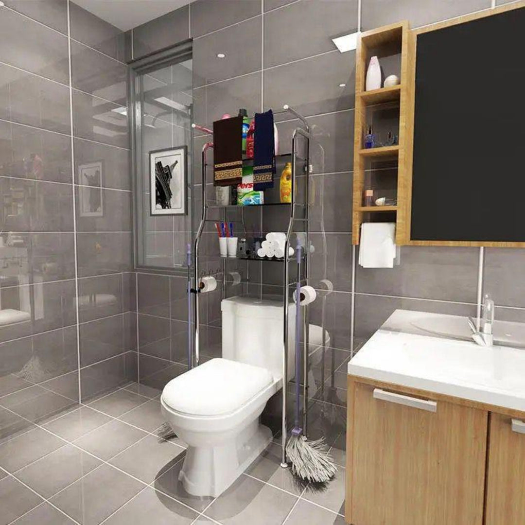 Étagère Colonne WC en Inox 162 cm – 3 Niveaux de Rangement