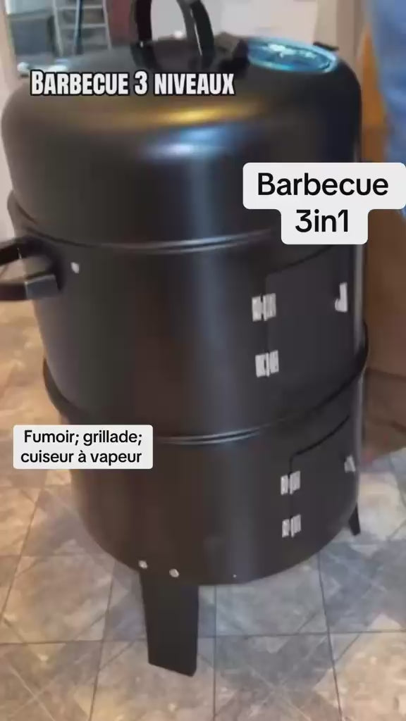Fumoir BBQ Vertical 3 en 1 – Grill, Fumage &amp; Vapeur | 80cm | 2 Grilles Ø38cm