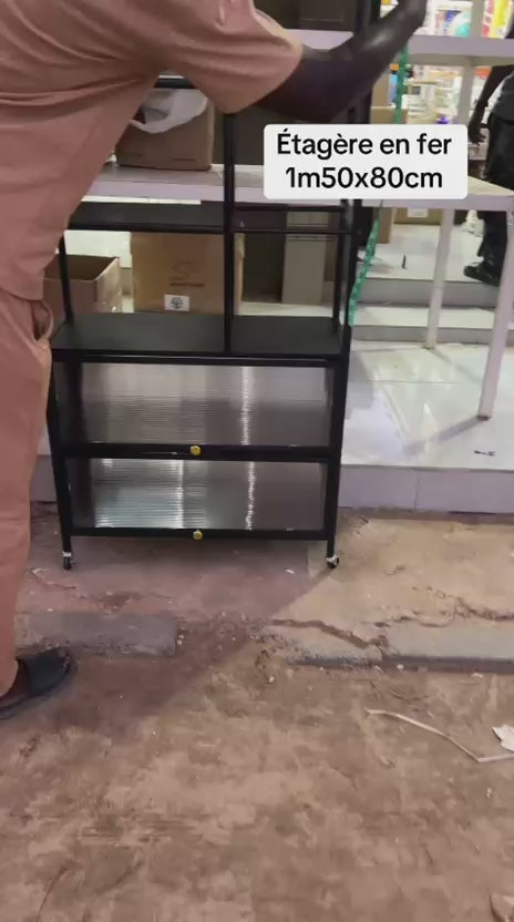 Étagère Bibliothèque à Roulettes avec 2 Tiroirs – 5 Niveaux | 80 kg
