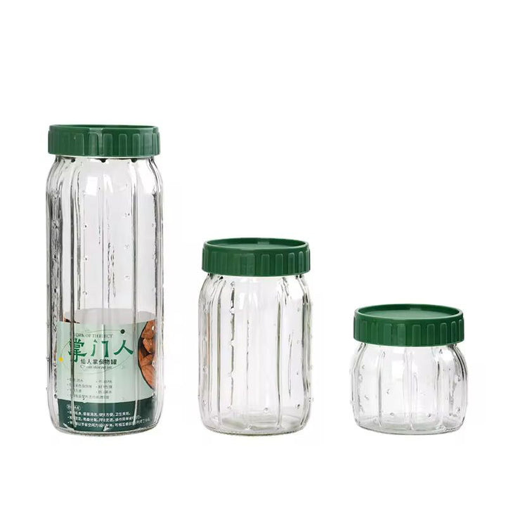 Bocaux en Verre Rainuré avec Couvercle Hermétique Vert – Élégance et Rangement Parfait