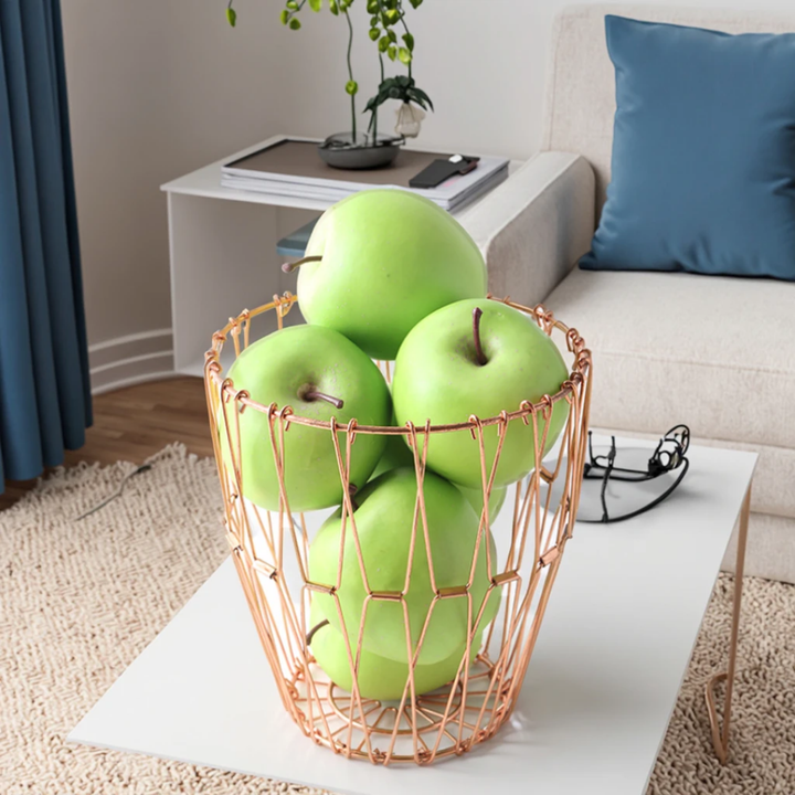 Panier décoratif en métal cuivré – Corbeille  de fruit et de rangement moderne