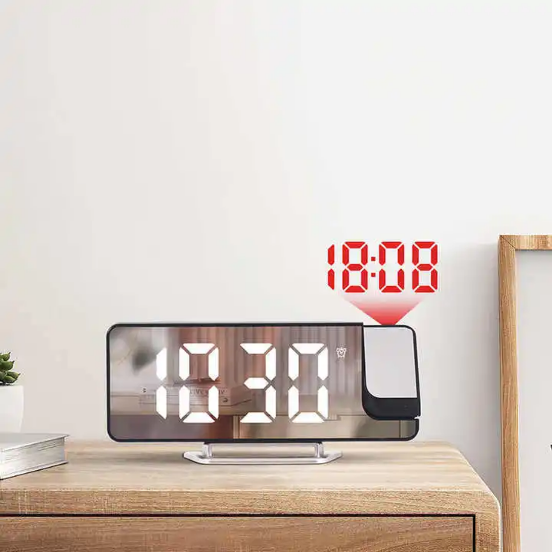 Réveil numérique LED avec projection murale – Horloge miroir intelligente et design moderne