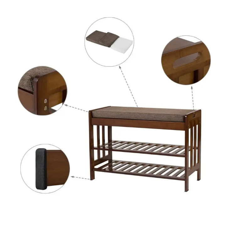 Banc de Rangement à Chaussures avec Assise Confortable – Bois Naturel 90 cm