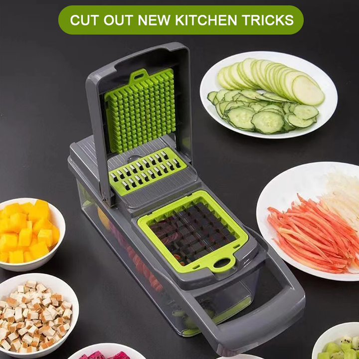 Coupe-Légumes Multifonction 12 en 1 avec Récipient – Mandoline de Cuisine Professionnelle