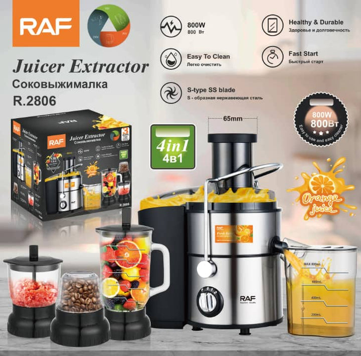 Extracteur de Jus RAF 800W 4-en-1 – Centrifugeuse Électrique Fruits &amp; Légumes | Cuisine Sénégal