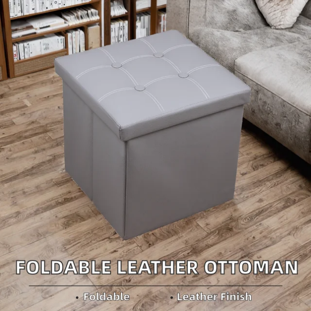 Pouf Pliant Rangement Simili Cuir avec Coffre de Stockage