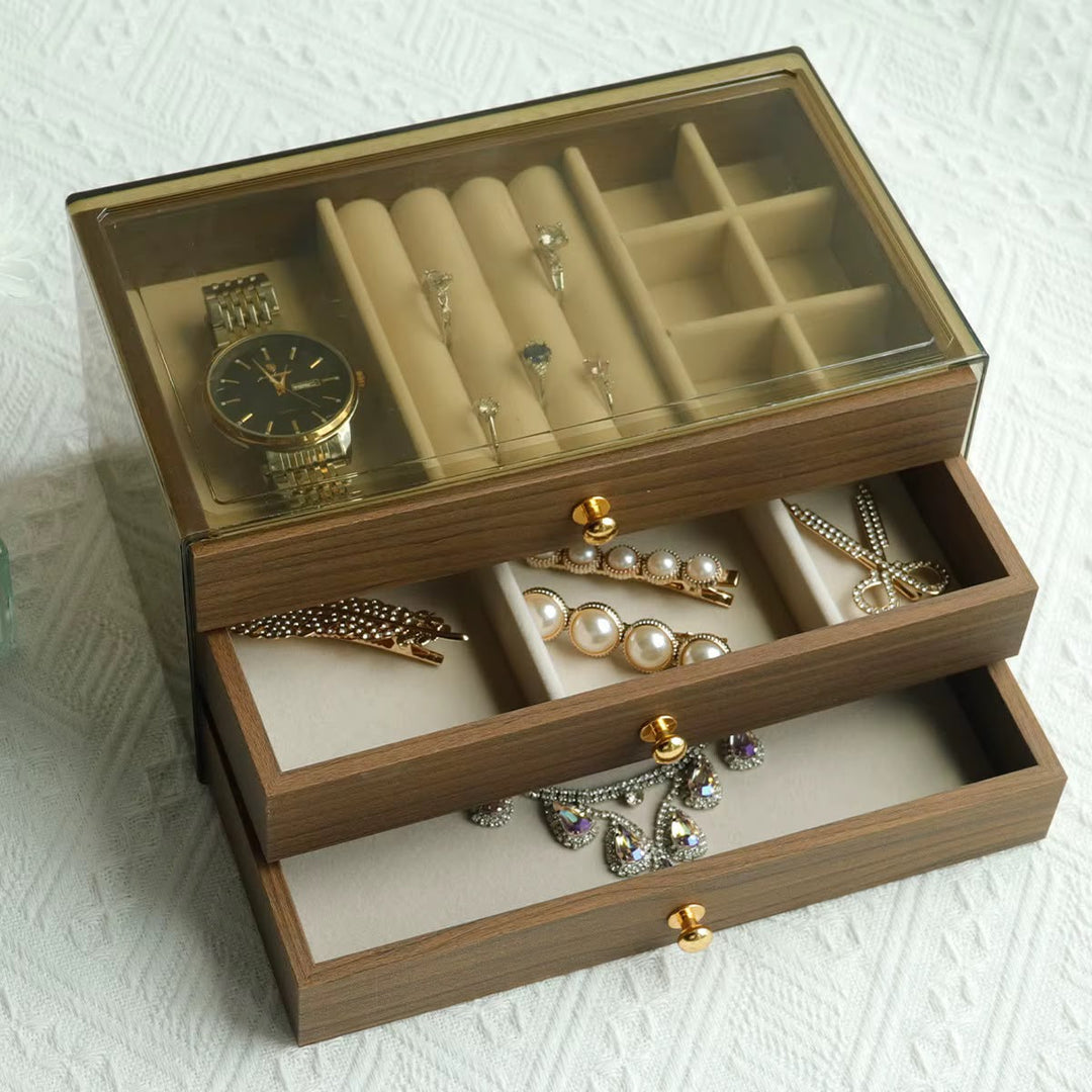 Boîte à Bijoux 3 Niveaux – Rangement Élégant Montres Colliers Bagues