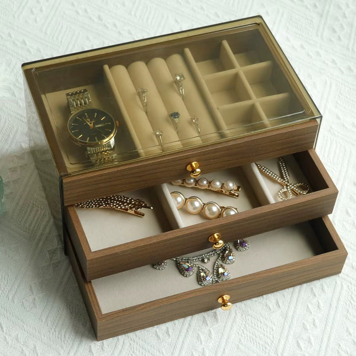Boîte à Bijoux 3 Niveaux – Rangement Élégant Montres Colliers Bagues