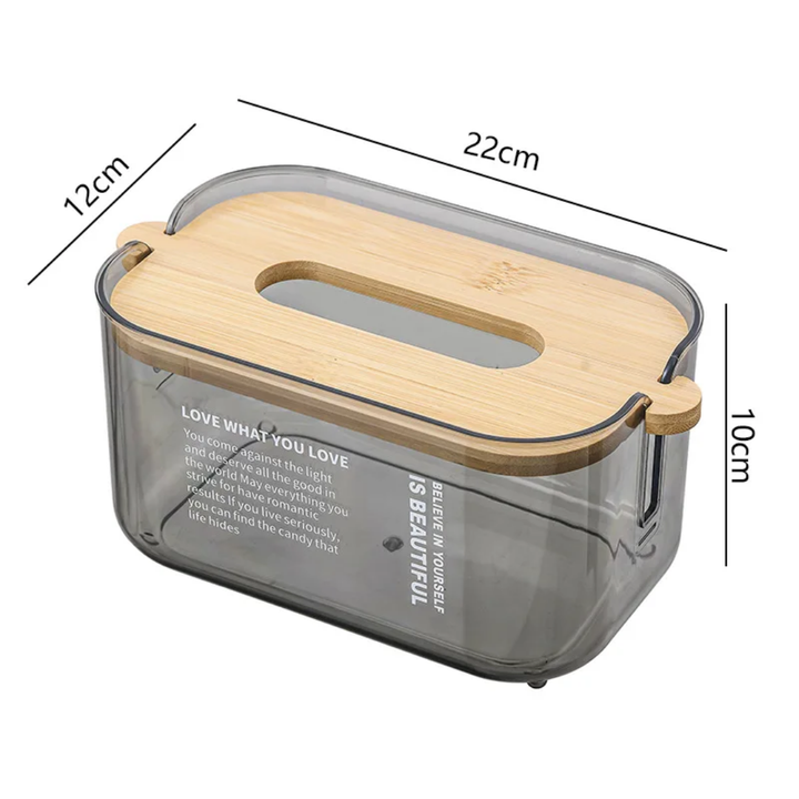 Boîte à Mouchoirs Design avec Couvercle Bambou – Transparent | Organiseur Élégant Maison & Bureau