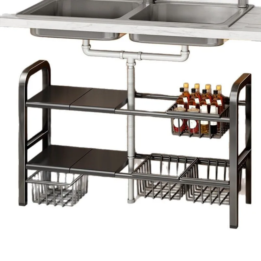 Étagère Sous-Évier 2 Niveaux avec Paniers Coulissants – Rangement Cuisine Gain de Place