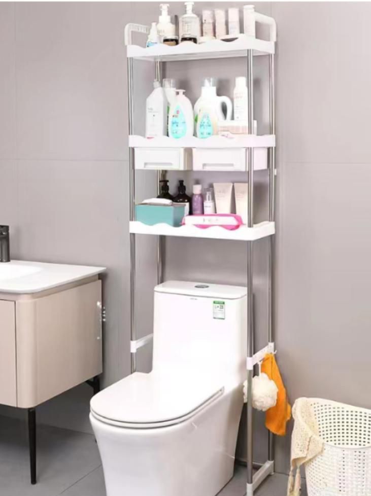 Étagère WC 3 Niveaux Inox avec Tiroirs – Rangement Salle de Bain au-dessus des Toilettes