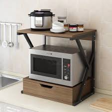 Étagère Cuisine 2 Niveaux avec Tiroir – Support Micro-Ondes &amp; Rangement Plan de Travail