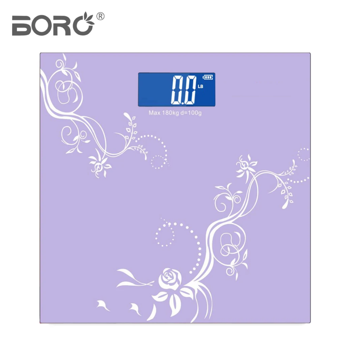Balance Électronique Numérique Boro 180 kg – Design Fleuri Bleu avec Écran LCD