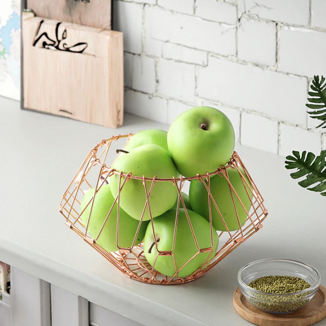 Panier décoratif en métal cuivré – Corbeille  de fruit et de rangement moderne