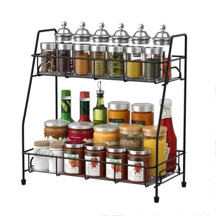 Pack Organisation Cuisine – Desserte à Roulettes 4 Niveaux + Étagère Épices 2 Niveaux