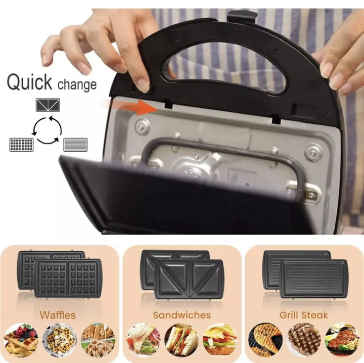 Machine à sandwich multifonction 3 en 1 – Gaufrier, Grille-pain &amp; Grill