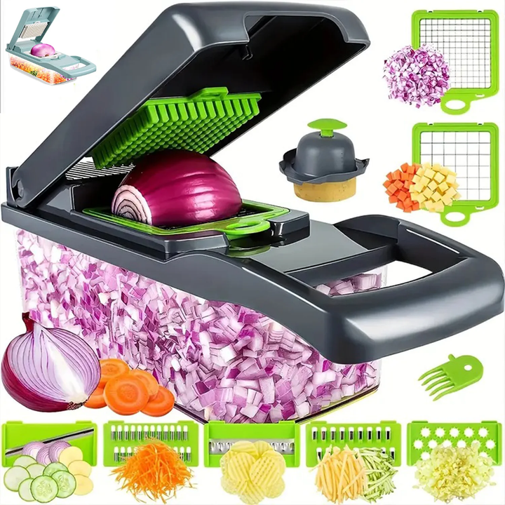Coupe-Légumes Multifonction 12 en 1 avec Récipient – Mandoline de Cuisine Professionnelle