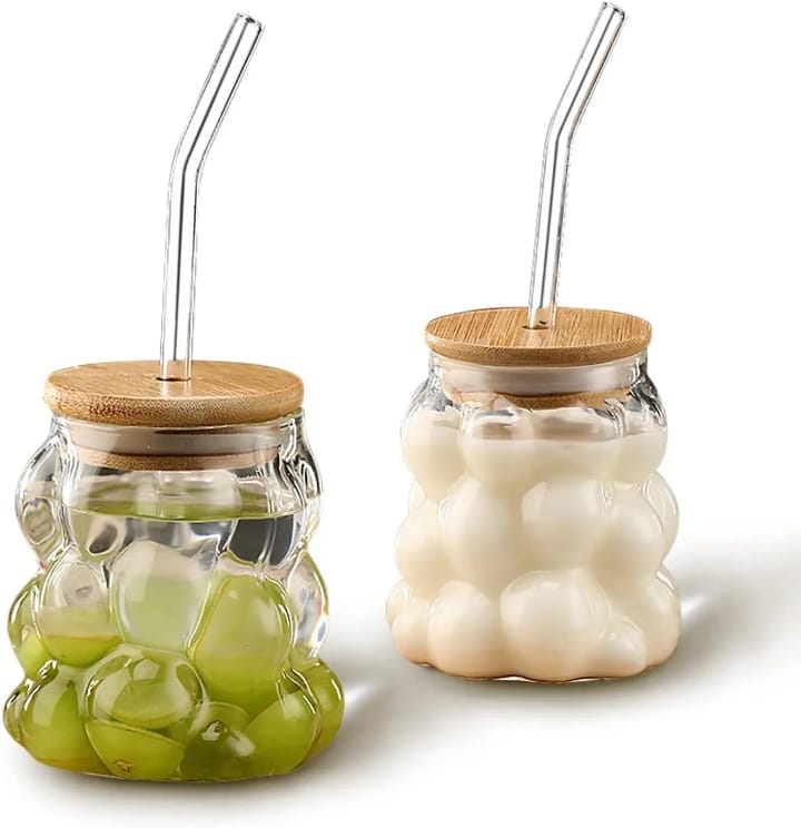 Verre Bulle avec Couvercle Bambou & Paille Réutilisable – Style Moderne et Écologique