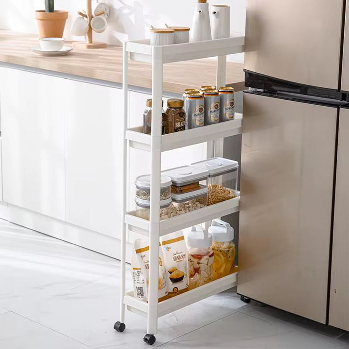 Étagère de Rangement Multi-usage à 4 Niveaux avec Roulettes – Idéale Cuisine, Salle de Bain & Buanderie