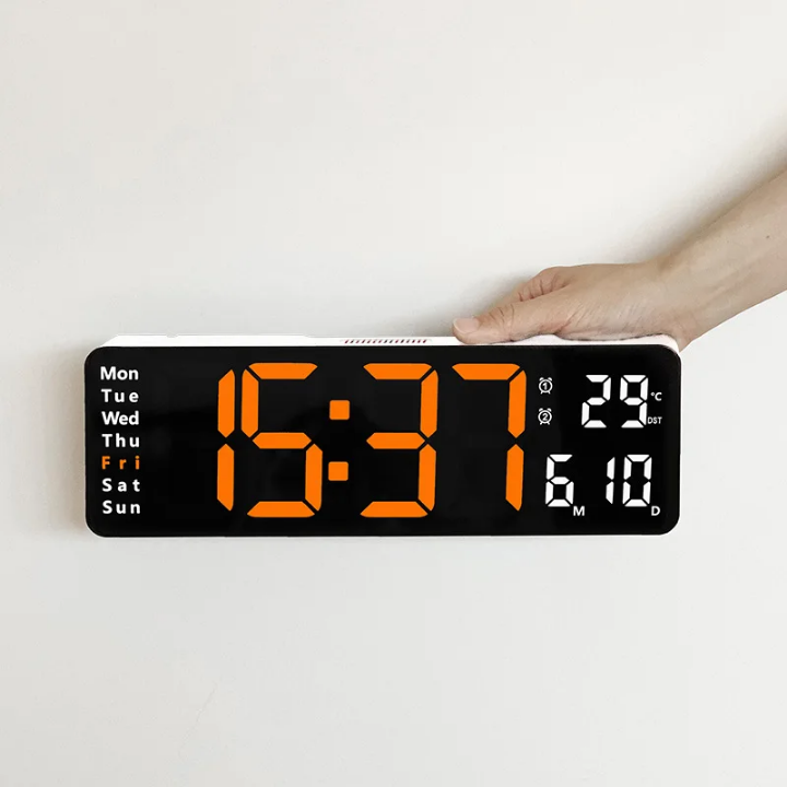 Horloge Murale LED Digitale avec Alarme et Température - Grand Affichage Lumineux