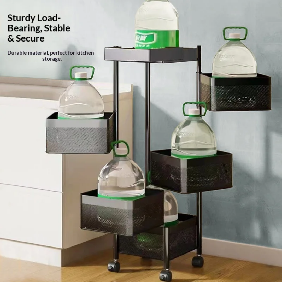 Étagère de Rangement Rotative 5 Niveaux – Chariot de Stockage sur Roulettes