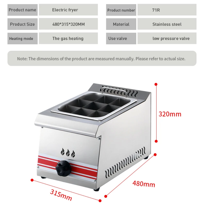 Friteuse à gaz professionnelle en acier inoxydable avec 3 compartiments amovibles