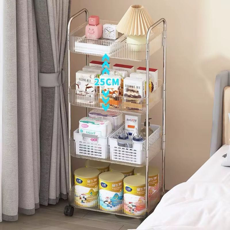 Chariot de Rangement Transparent à 4 Niveaux – Mobile et Élégant - La boutique secrète