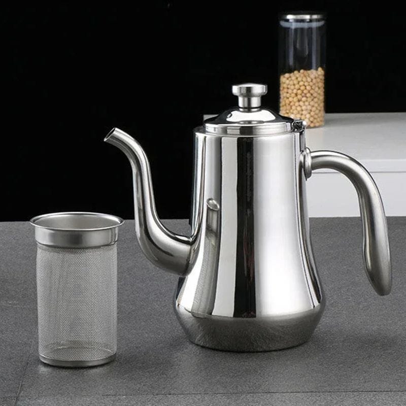 Théière Inox avec Filtre — Bec Verseur Long | Famille &amp; Usage Professionnel